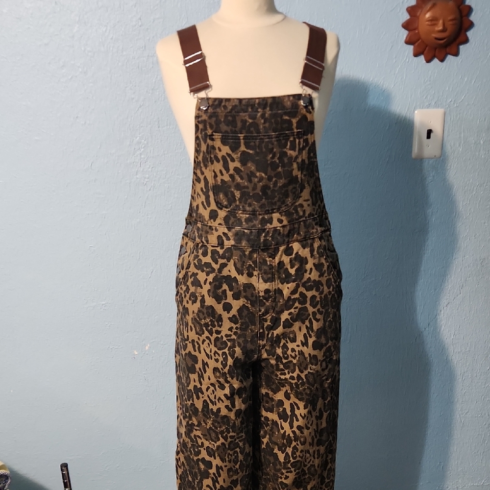 Cider Brown Leopard Print Women Jeans Overalls